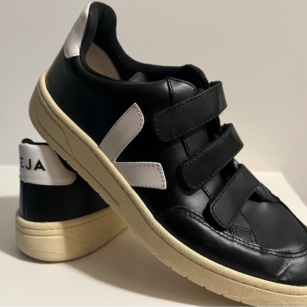 Veja Black and White Sneakers with Velcro Straps